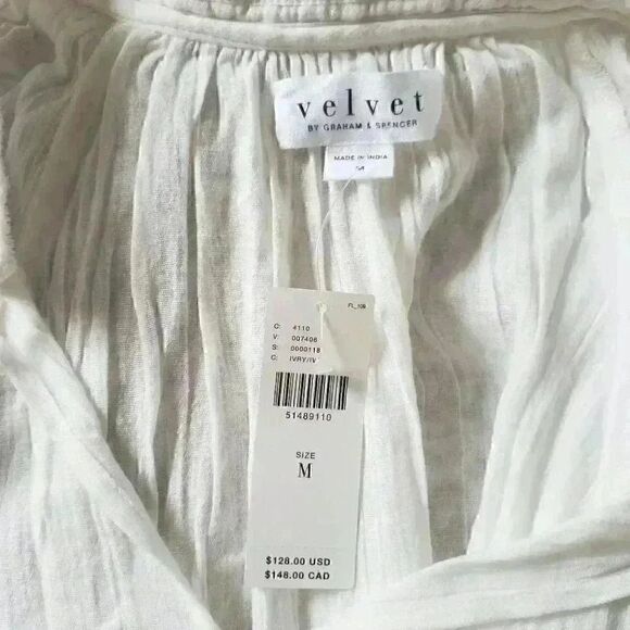 Velvet By Graham & Spencer For Anthropologie White Tie Front Blouse Size Medium - Picture 8 of 8